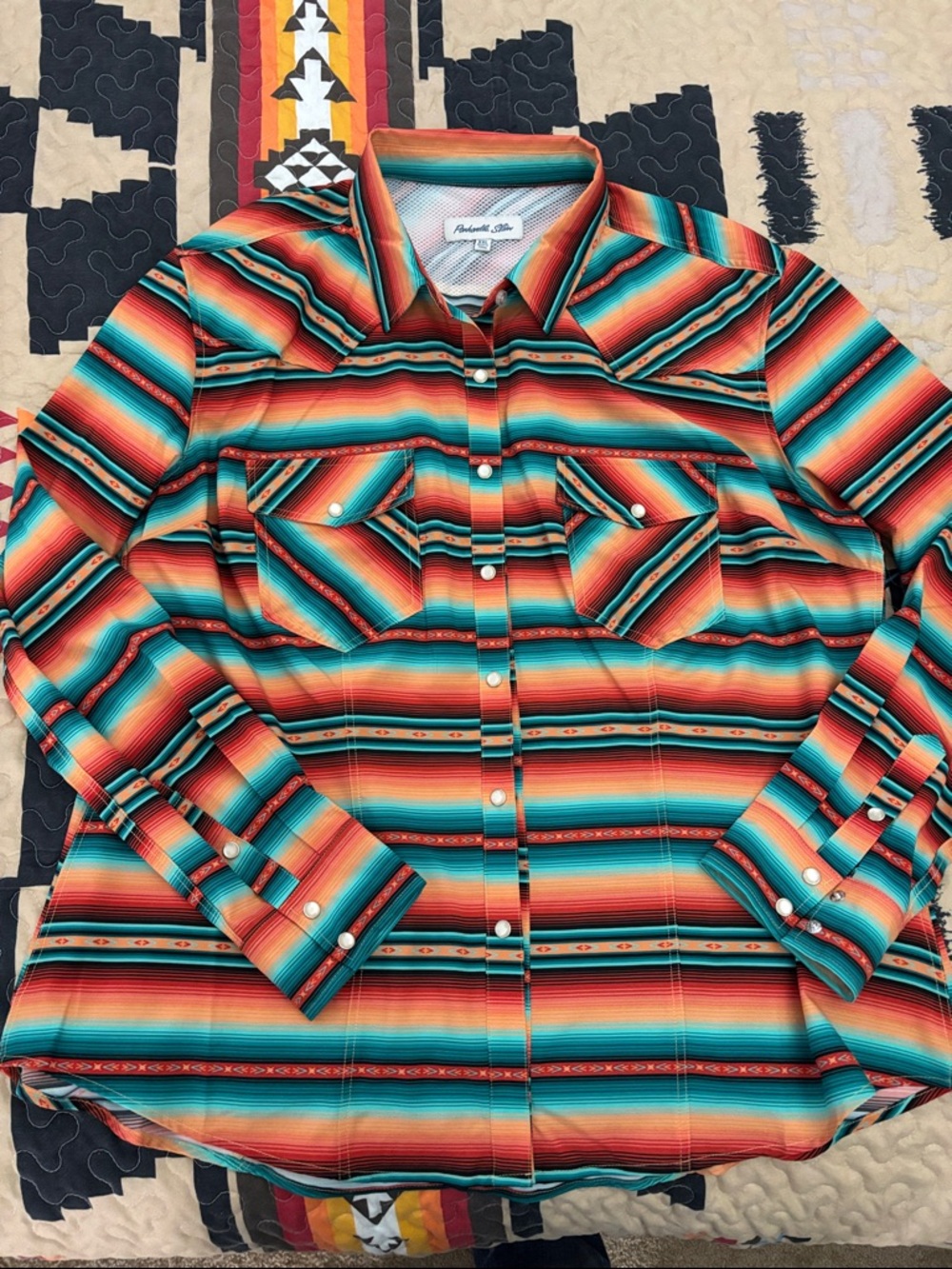 Panhandle Slim Striped Western Shirt - Turquoise, Coral & Orange